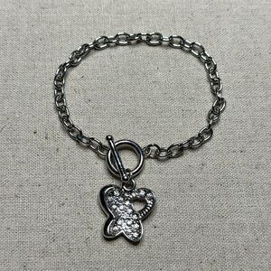 💛 Rhodium Plated Butterfly Crystal Charm Toggle Bracelet